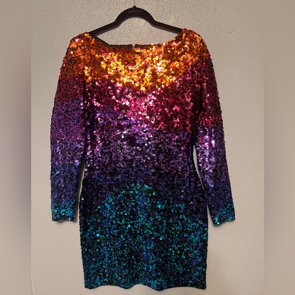 Oleg Cassini Vintage Vibrant Sequin Long Sleeve Dress - Picture 4 of 14